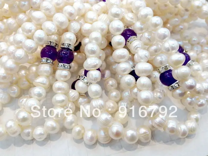 

free P&P >>>>>Lot 20strands fantastic freshwater pearl Amethyst stone lady's noeble bracelet