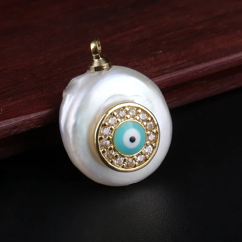 

flat coin natural freshwater pearl bead gold white cz zircon evil eye charms charm for customized jewelry diy making for choker