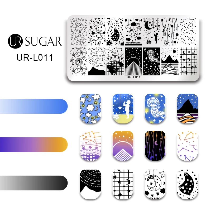 

UR SUGAR 1Pc Rectangle Stamping Template Nail Plate Stars Floral Flower Panda Dog Butterfly Manicure Nail Art DIY Plate