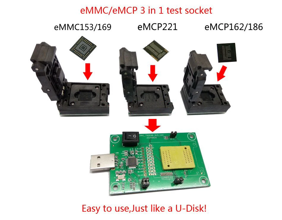 3 в 1 тестовый разъем eMMC/eMCP BGA ++ Бесплатные 5 шт. бортовых ограничителей 153/169/162/186/221