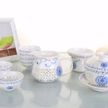 9 в 1 фарфоровый чайный набор Gongfu-140 мл Gaiwan+ 165 мл кувшин+ заварка+ 6 х 35 мл чашки-синий