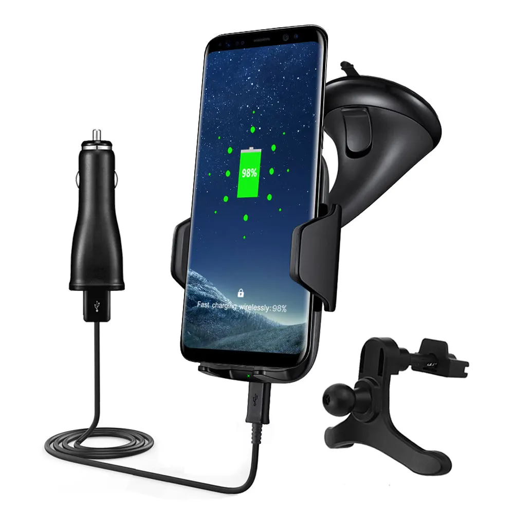 Qi Wireless Charger Phone Mount Holder Fast Charging Car Charger For Samsung Iphone X 8Plus
