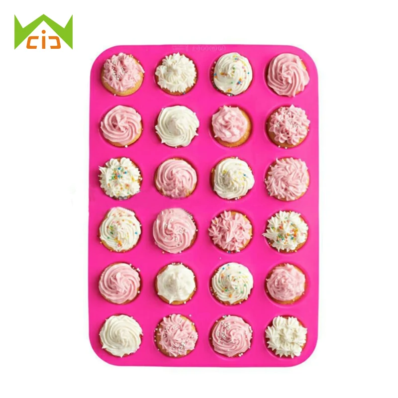 

WCIC 24 Cup Round Silicone Pans Form Muffin Biscuit Pancake Cupcake Baking Pan Non-Stick Tray Mini Muffin Cups Cake Mold