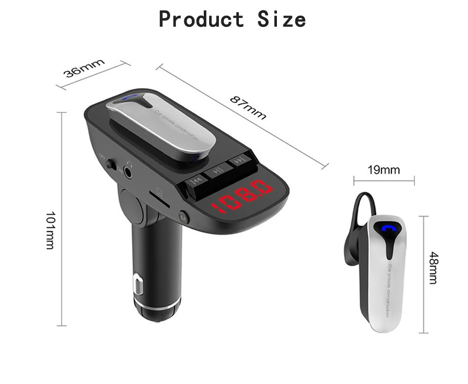 Съемная Bluetooth гарнитура, беспроводной fm-передатчик, Bluetooth автомобильный комплект, Handsfree MP3 плеер, двойное USB быстрое зарядное устройство, Радио адаптер