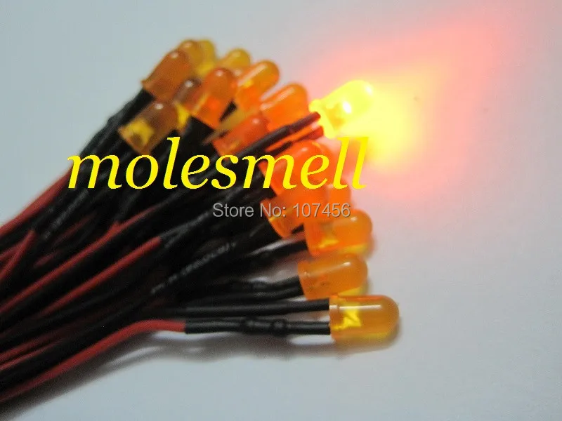 

Free shipping 1000pcs 5mm 24v diffused orange LED Lamp Light Set Pre-Wired 5mm 24V DC Wired