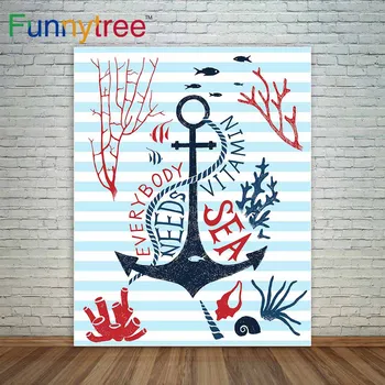 

Funnytree photography backdrops blue stripes sea theme anchor seabed fish backdrop custom birthday backdrop decoration a photo