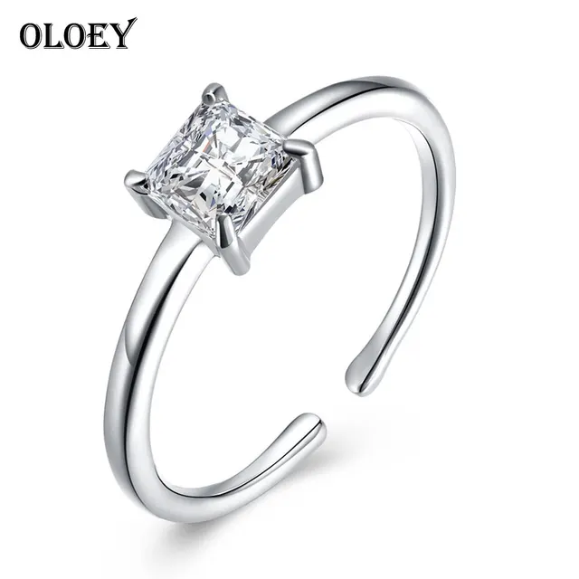 OLOEY Real 925 Sterling Silver Rings for Women High Quality Princess Cut Clear Z OLOEY Real 925 Sterling Silver Rings for Women High Quality Princess Cut Clear Z