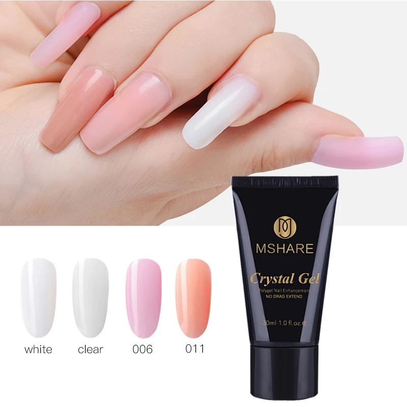 MSHARE Crystal Gel Quick Building Jelly Poly Gel Polygel Nail Gel UV LED Hard Gel Acrylic Builder Clear Pink Tube White 30g