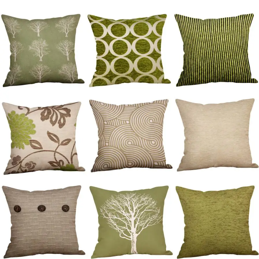 

Cotton Linen cushion covers 45X45CM Green Lime Natural Cream Pillow Case Sofa Cushion Cover green Home Decor 2O0530