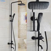 Dofaso oil black shower faucet Bathroom 8 Waterfall Rain Shower Head Brass Gold Black Chrome Exposed Shower Faucet Set dofaso oil shower black set bath tap set shower bathroom waterfall rain head brass tap black chrome exposed shower faucet set