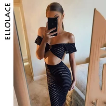 Лучший! Ellolace Sexy Strip Прозрачный Трикотаж Женщины 2 Комплекта Без Бретелек Crop Top и Юбка Женский