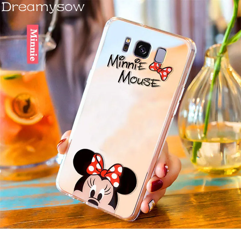 

Mirror Case For Samsung S9 S8 PLUS NOTE8 Shell Cover Cute Hello Kitty Micky Minnie Mouse Mirror Phone TPU Soft Silicone Case