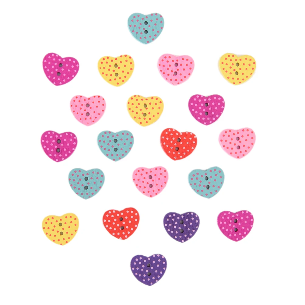 20pcs Colorful Random Mixed Wood Button Christmas Button Heart Shaped Wooden Button For Clothing DIY Sewing Accessories