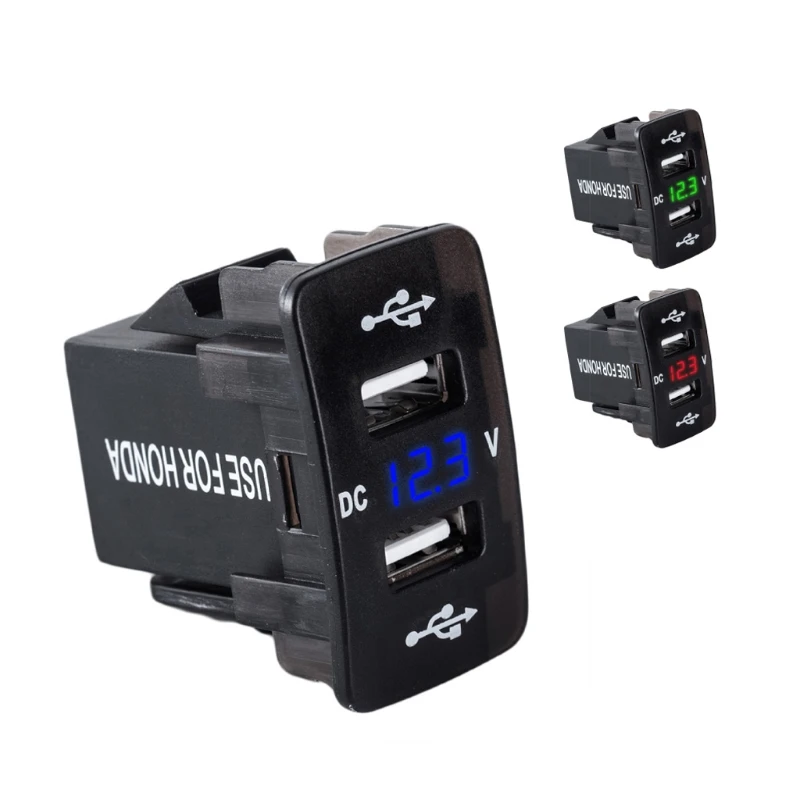 

DC 12V 24V Dual USB Car Charger Socket Digital LED Voltmeter Meter Monitor Power Adapter For HONDA