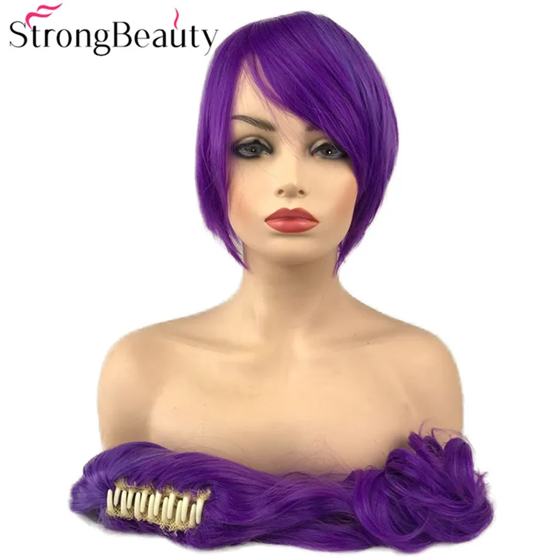 StrongBeauty темно-омбре фиолетовый волнистые парики с зажимом конский хвост Синтетический Косплей парик женские волосы