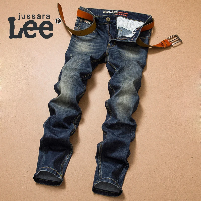Vintage Jeans Men Autumn Winter Classic Denim Trousers Thick Slim