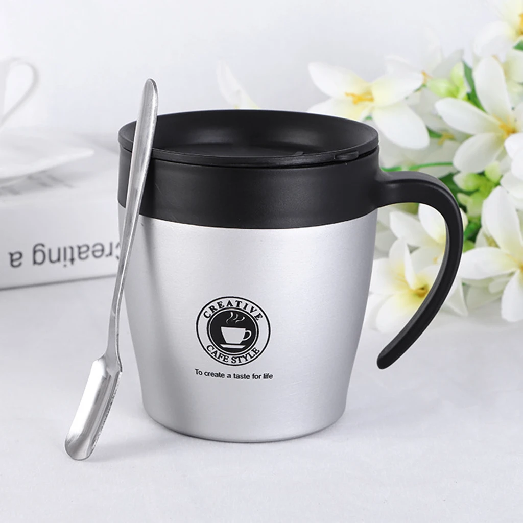 Stainless Steel Travel Mug Water Coffee Cups with Handle and Lid 300ML for Outdoor Camping Picnic Travel Drinkware