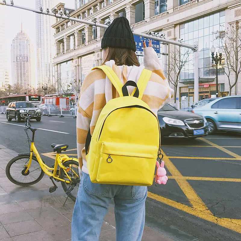 Menghuo Brand Canvas Men Women Backpack Rabbit Pendant College High Middle School Bags for Teenager Boy Girls Backpacks Mochila (10)