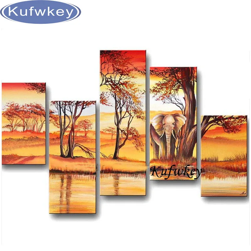 

5d DIY Diamond Painting Elephant Africa scenery Cross Stitch Kits Full Diamond Embroidery 3D Diamond Mosaic Needlework 5 pcs