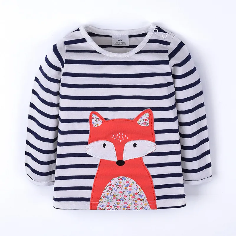 Girls new striped t shirt hot long sleeve autumn winter t shirt baby girls clothes applique a cartoon fox kids top t shirt 2018 Girls new striped t shirt hot long sleeve autumn winter t shirt baby girls clothes applique a cartoon fox kids top t shirt 2018