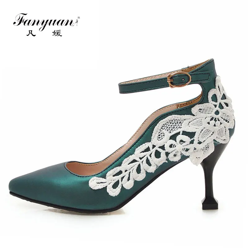 

fanyuan Brand New Big Size 31-43 Embroider Casual Party Ol Pumps High Heels Shallow Shoes Woman Spring Autumn Pumps