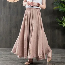 Консервативный Стиль Мори двухслойный большой подол Женская плиссированная хлопчатобумажная льняная юбка, хаки Fushia белый зеленый синий цвета драпированные юбки