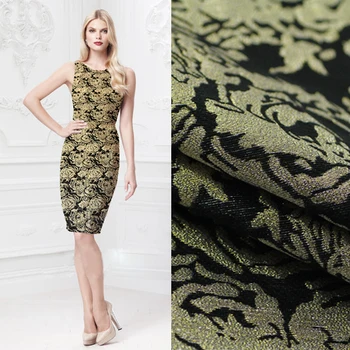 

150cm wide gold rose jacquard embossed spring and autumn fashion catwalk gold and silver thread brocade fabric dress