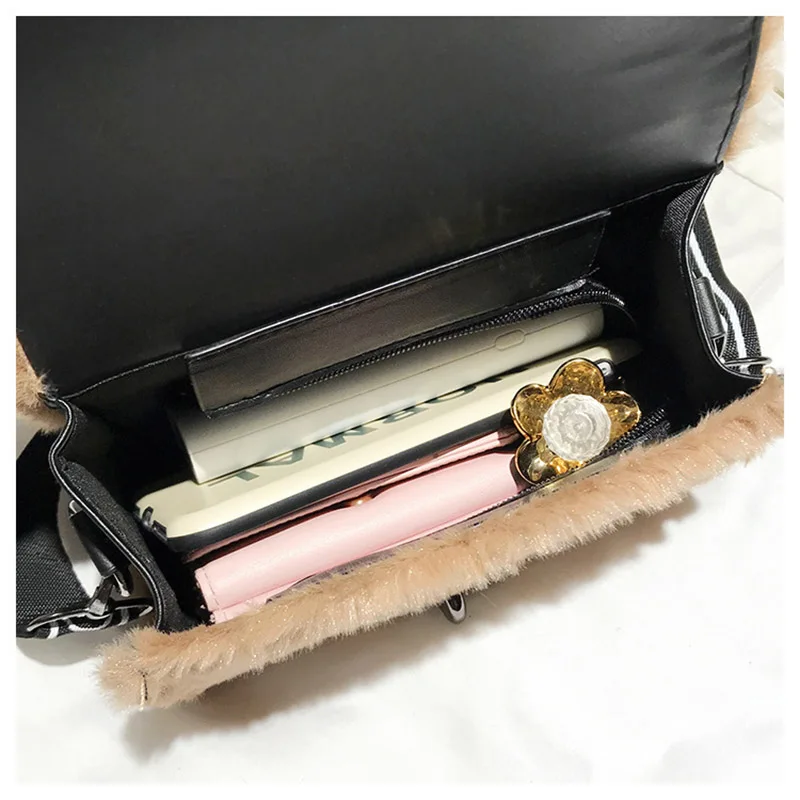 Winter Women New Hairy Bag Tote Shoulder Satchel Bags Korean Small Square Broadband Turn Lock Warm Plush Sweet for Girls SS3507 (1)