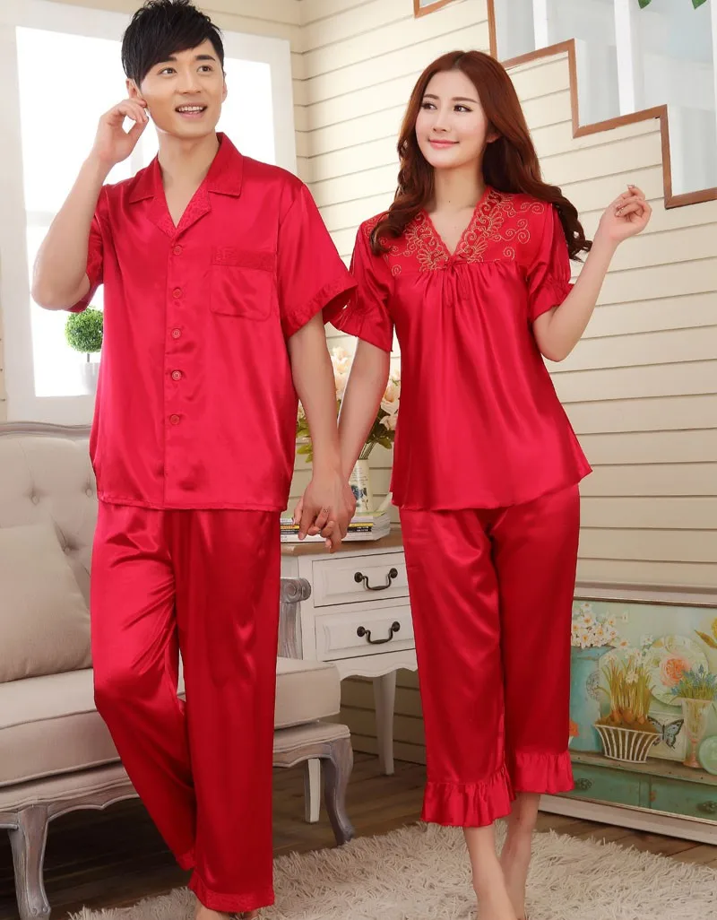 Summer faux silk men's 2 piece Pajama Sets male Rayon homewear younster sleepwear  Men's Sleep Lounge short  pijamas nightwears organic pyjamas