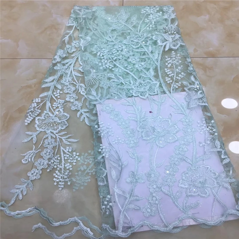 VILLIEA Light Green French Net Lace Fabric Latest African Guipure With Embroidery Mesh Tulle Sequins | Дом и сад