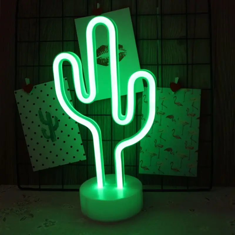 mycyk LED Night Light Neon Sign Table Cactus Coconut Tree Christmas Tree Pineapple Neon Desk Table Lamp Light for Festival Party - Цвет: cactus