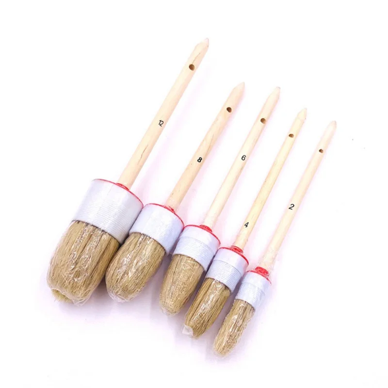 

Horsehair Round Head Brush With Wooden Handle Steel Ring Screw Brush Car Cleaning Tool