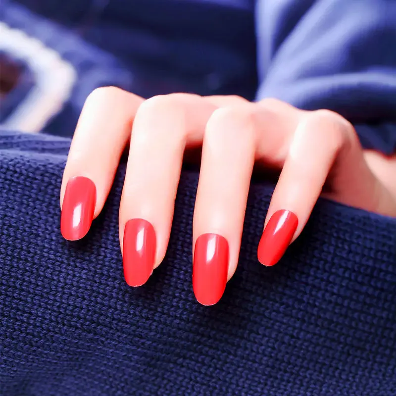 

24Pcs/set New Sample Design Red Color Acrylic False Full Nail Tips Fake Finger Nails with Glue Sticker for Lady Summer