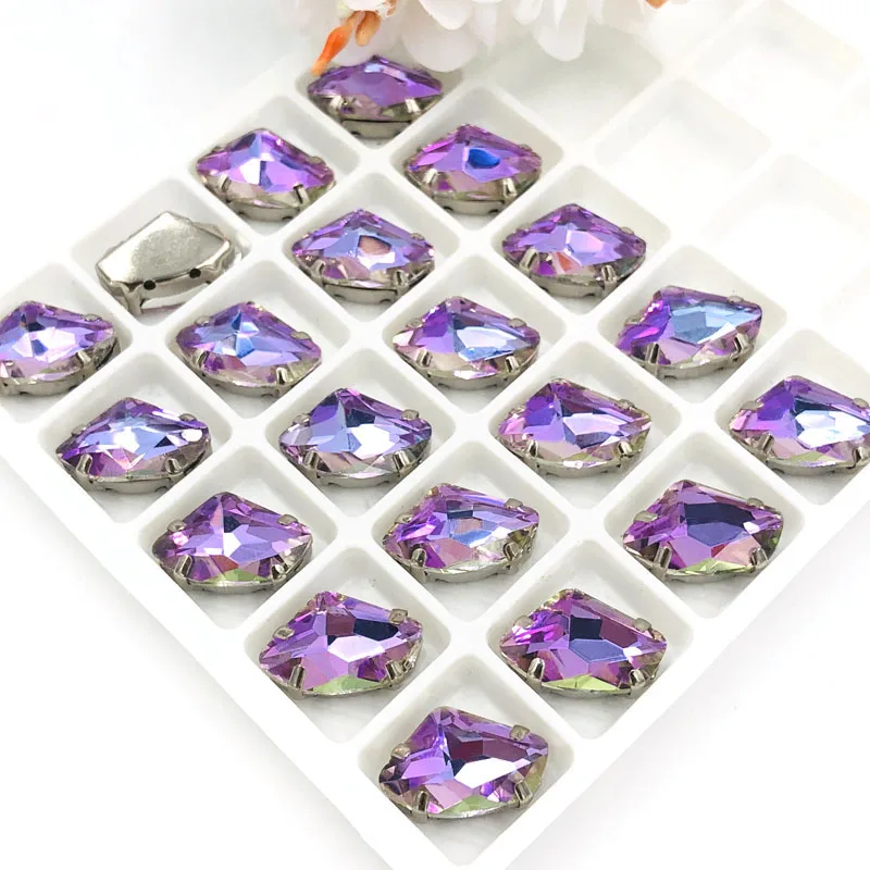 

9x14mm High quality AAAA Glass Crystal sew on rhinestones Bright purple strass loose rhinestones for diy clothing accessories