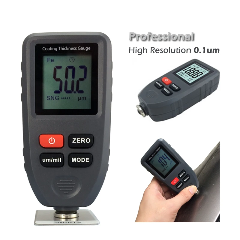 

TC-100 Digital Coating Thickness Gauge Tester ultra precision 0.1um Resolution Measuring Fe/NFe Coatings Car Paint 0~1300um