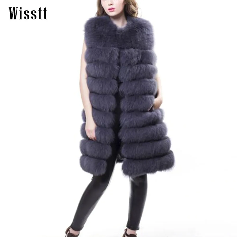Wisstt Real Fox Fur Vest Natural Whole Fur Coat Women Winter Standard Sleeveless Button Design Fox Fur Vest Plus Size