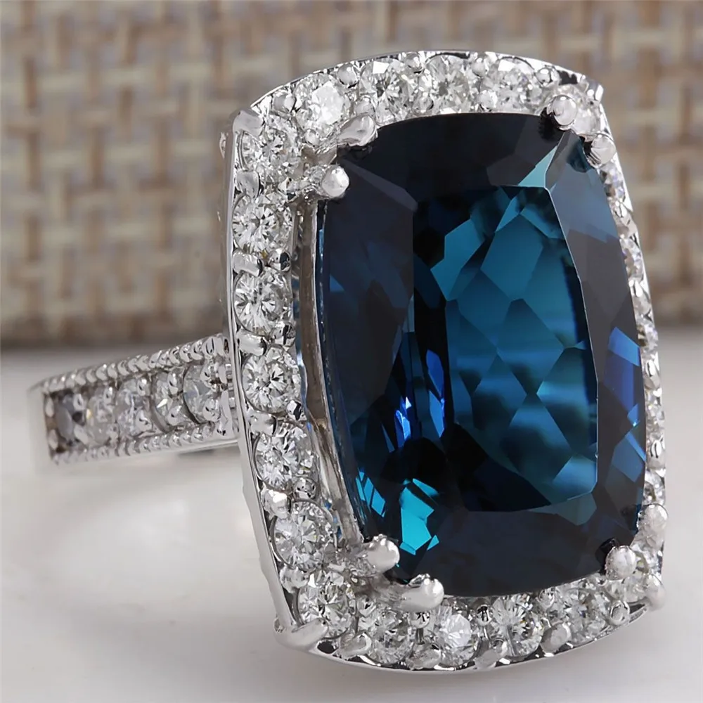 Blue Stone Rings for Women Wedding Gift Princess Ring Crysatal Ring