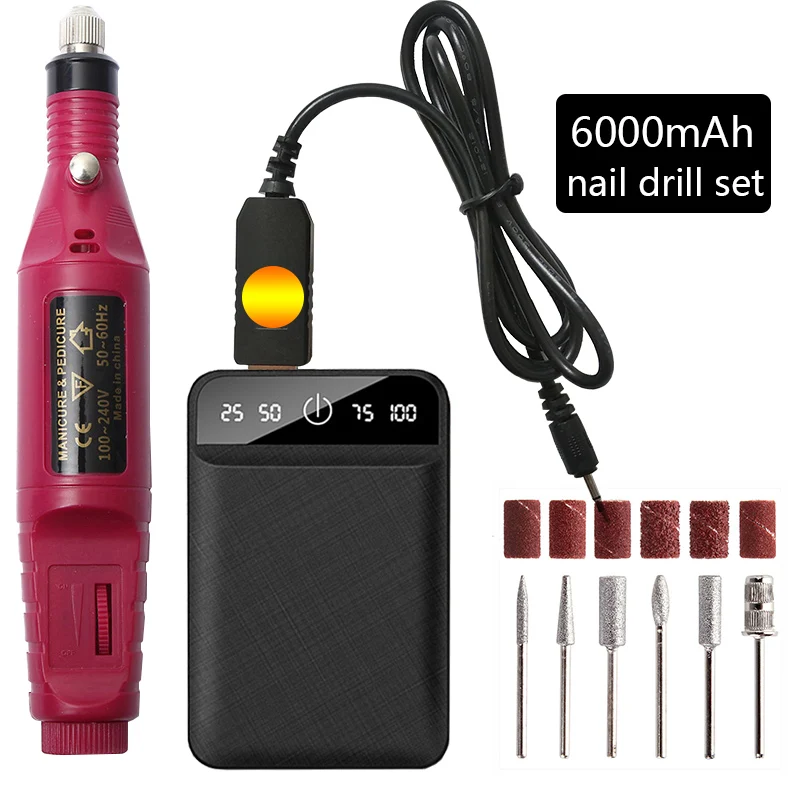 

1 Set 9V USB 20000RPM Electric Nail Drill Machine 6000mAh Power Bank Strong Manicure Pedicure Machine Nail Drill Bit New Design