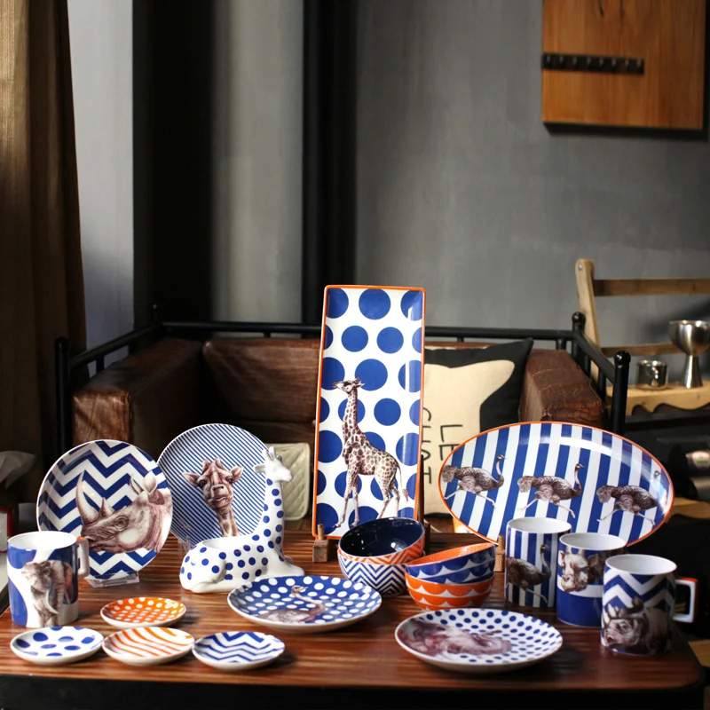 

Europe Style Creative Animal Series wedding gift ceramic dinnerware sets 18pcs porcelain tableware mugs/rice bowls/plates dishes