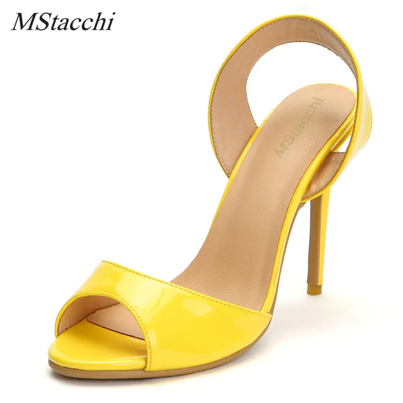 Mcacchi/Классические Модные женские босоножки; пикантная Желтая Женская обувь на тонком высоком каблуке; удобные мягкие босоножки; босоножки на высоком каблуке - Цвет: Yellow