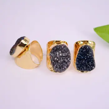 

5Pcs Natural Titanium Gem Stone Rings, Gold color Gems Ring Jewelry