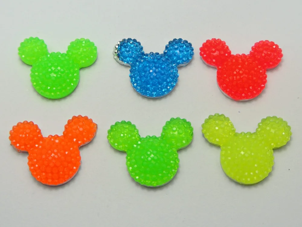 

20 Mixed Neon Color Flatback Resin Dotted Rhinestone Gems Mickey Mouse Head 23X18mm