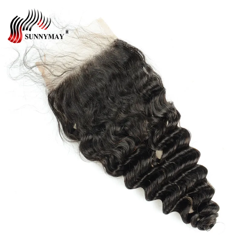 Sunnymay Deep Wave Indian Virgin Hair Lace Closure Pre plucked Baby Hair Bleached Knots 4x4 Lace Frontal Closure