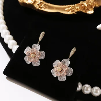 

Bilincolor fashion trendy cz flower luxury drop earrings for women