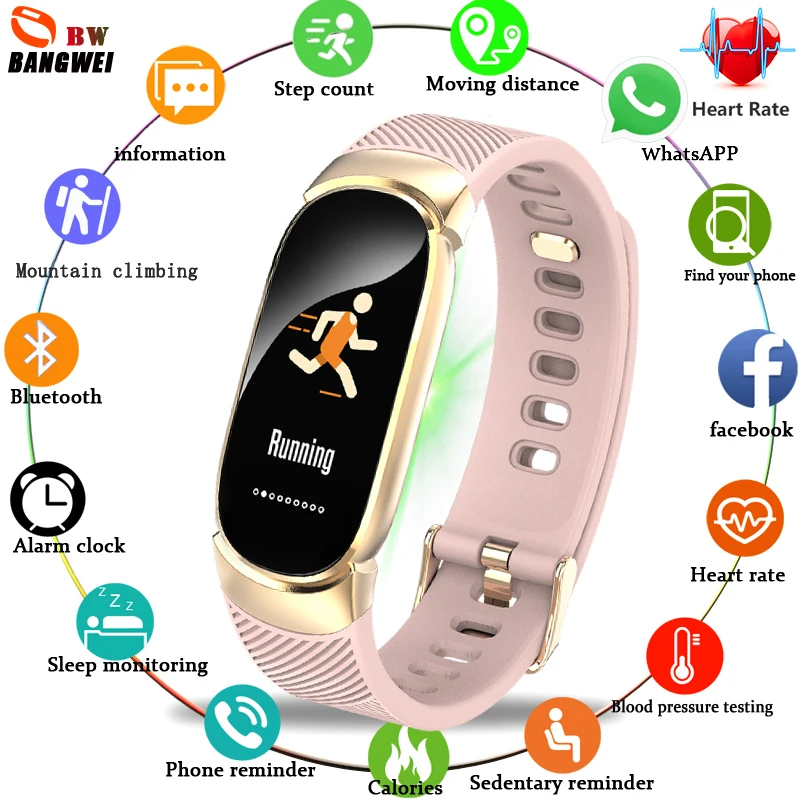 

BANGWEI Women Watches LED Touch screen IP67 Waterproof Smart Watch Heart Rate Monitor Pedometer Fitness watch For Android iOS