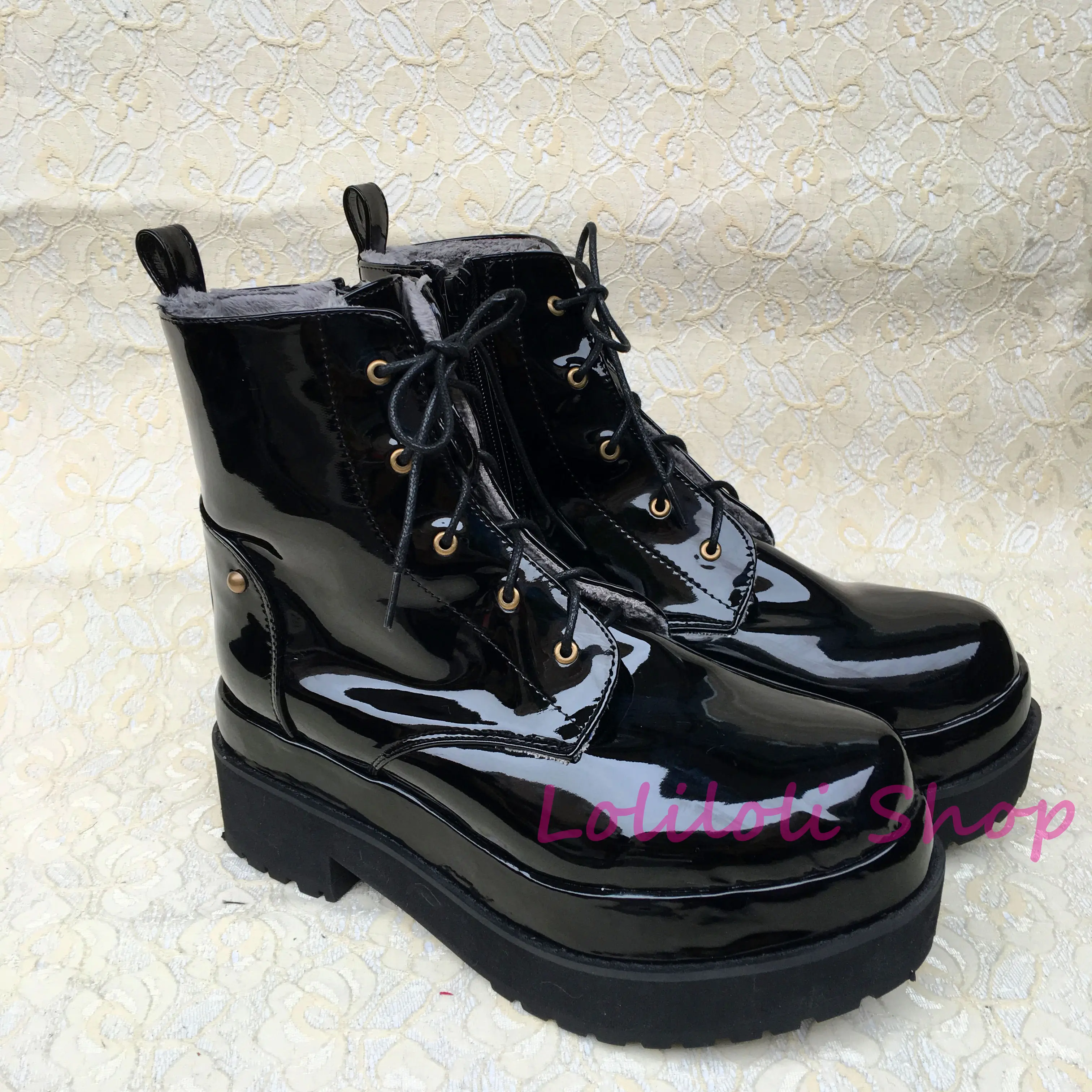 Chaussures An4179 Lumineux Brillant Noir Antaina Fond Japonais Avec Haute Lolita Noir Lolilloliyoyo Double Design multi Personnalisé Punk top Grand EaYH4wEq