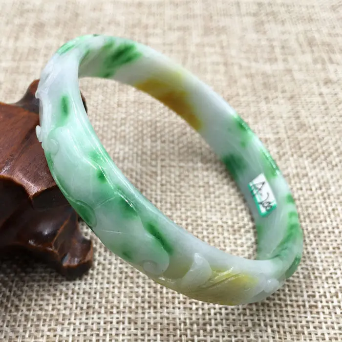 

Hot sell ->@@ A-200 Beautiful Hand-carved Emerald Green stoneite stone Gems Bracelet Bangle 61mm NEW -Top quality
