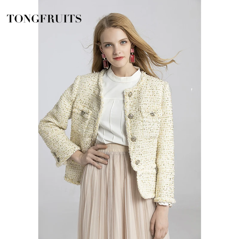 2019 Autumn And Winter Clothing Women Fashion Temperament Slim Woman Coat Woven Fabric High-end Women Jacket O-Neck Coat