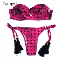 Trangel bikini 2017 bikini mujeres punto de impresión de la borla de trajes de baño traje de baño bikini halter con tirantes trajes de baño push up ropa de playa