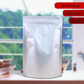 

23*35+5cm Plastic Silver Ziplock Aluminium Foil Bag Stand Up Zipper Packaging Bag Food Plastic Storage Packaging Box